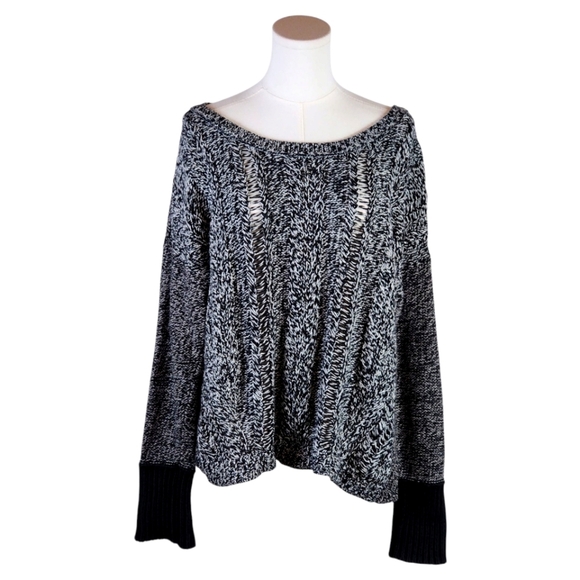 American Eagle XL Marled Knit Sweater Open Stitch Black White Slouchy Cozy - Picture 1 of 10